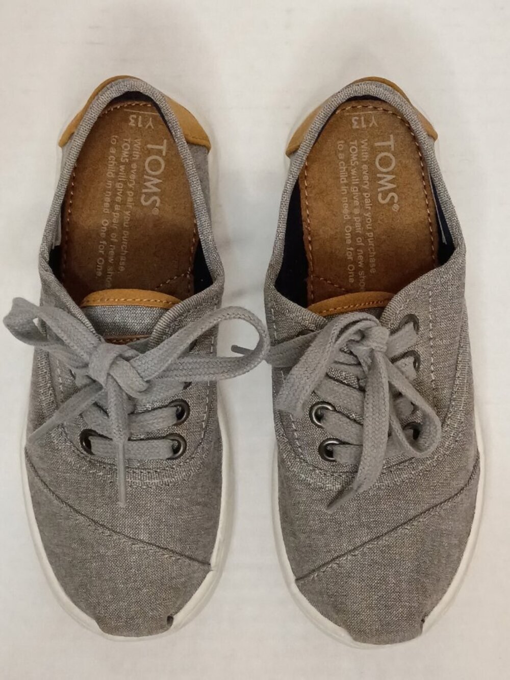 TOMS Youth Cordones Grey Canvas Lace Up Sneakers Size 13 - Picture 4 of 8